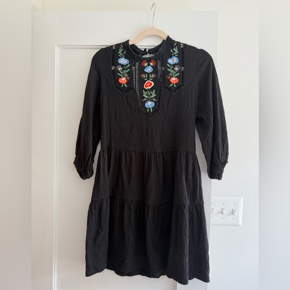 Topshop Black Dress with Floral Embroidery